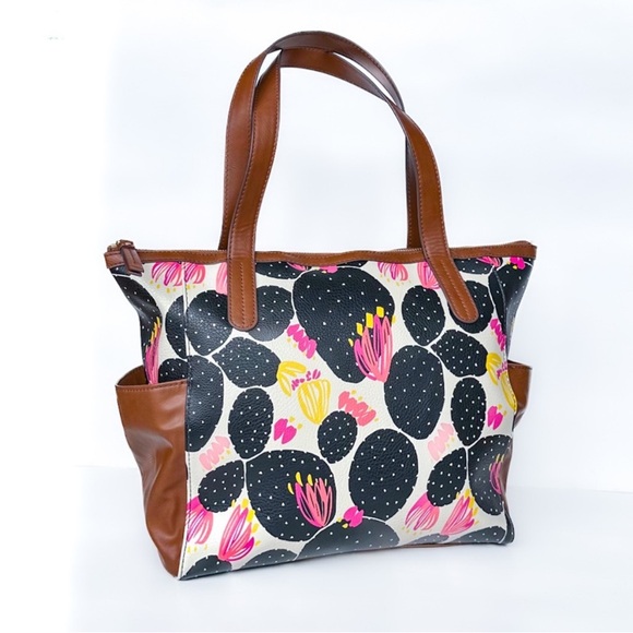 Fossil Mimi Shopper Handbag Cactus Black Floral Tote Handbag - Picture 4 of 6